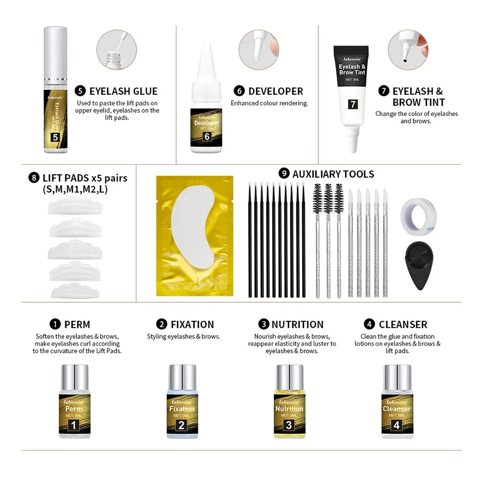 Professional Eyelash and Eyebrow Lift and Tint Kit for Salon and Home