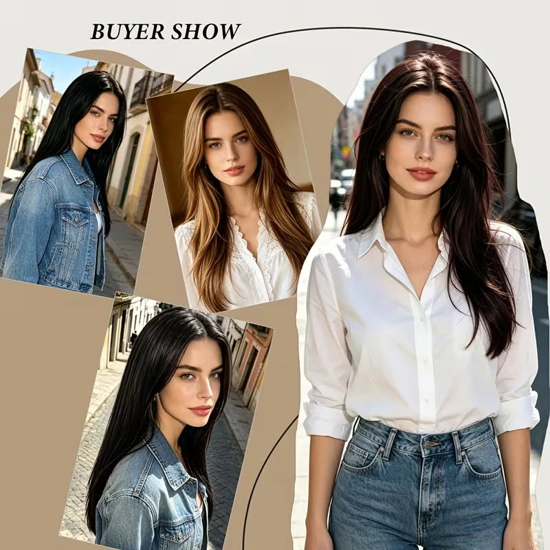24-Inch V-Shaped Clip-In Straight Hair Extension for Women