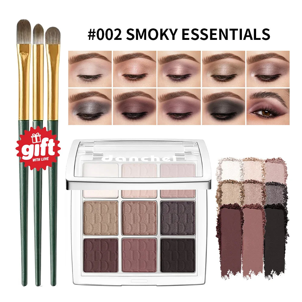 9-Color Professional Eyeshadow Palette with Blending Brush - 22