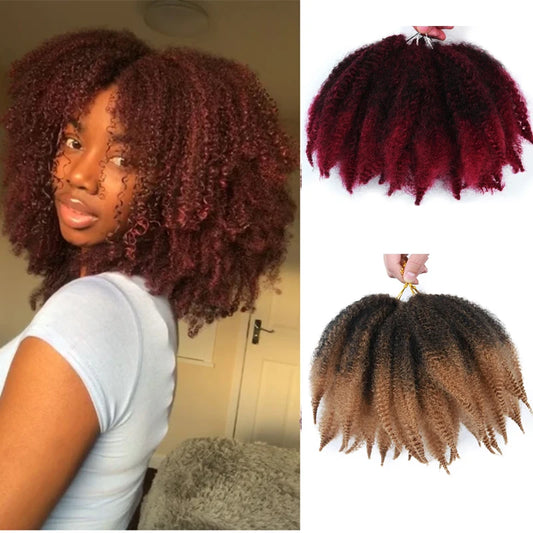 8-Inch Afro Kinky Curly Crochet Braiding Hair Extensions