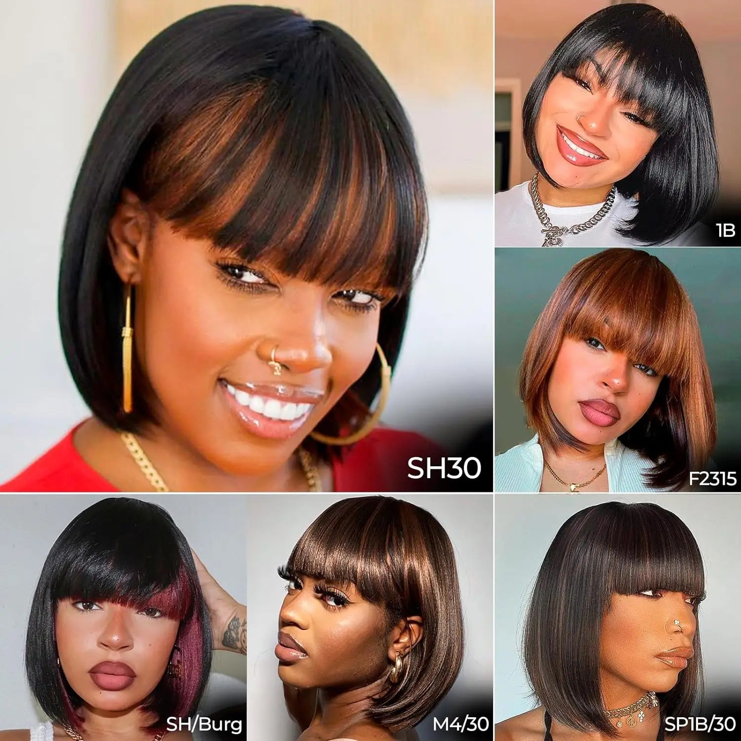 14-Inch Short Wavy Bob Wig with Bangs - 2