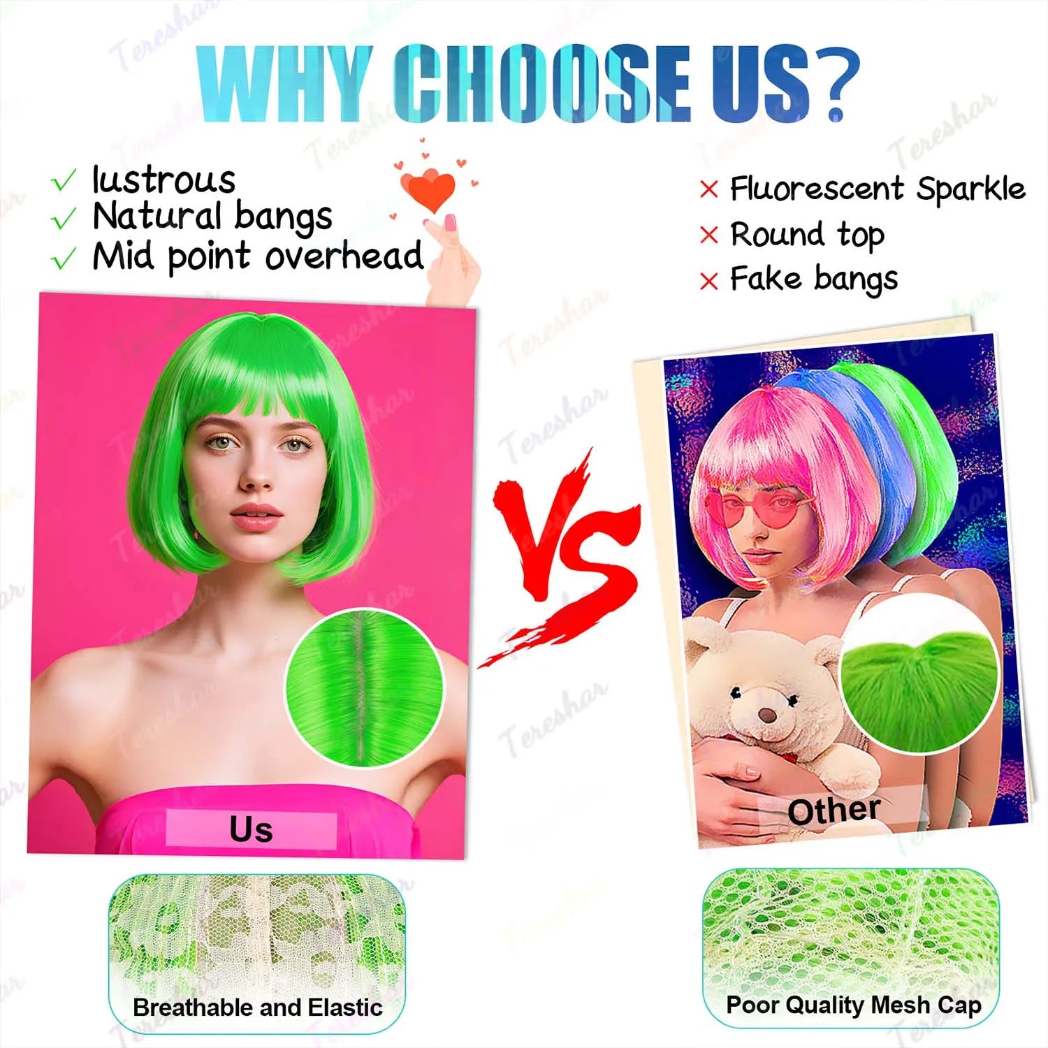 Short Straight Bob Wig with Heart Sunglasses for Parties and Cosplay - 5