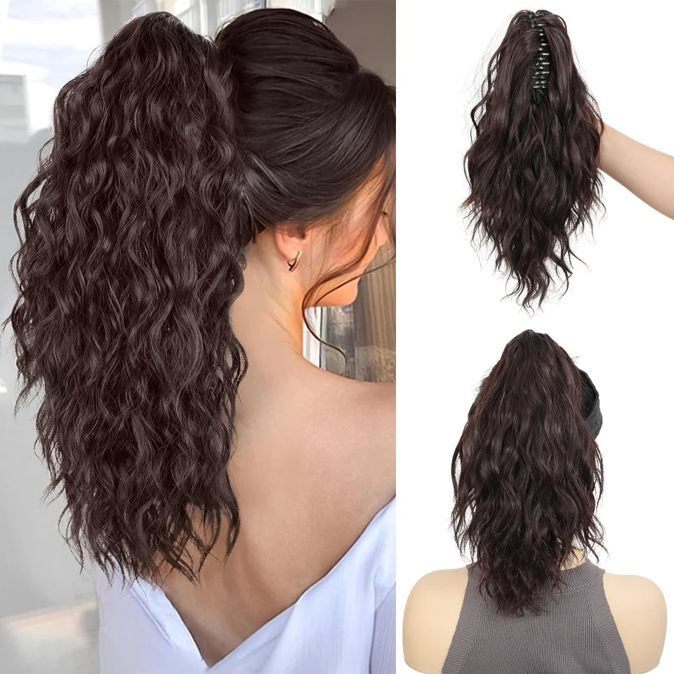 14-Inch Wavy Synthetic Claw Clip Ponytail Extension - 12