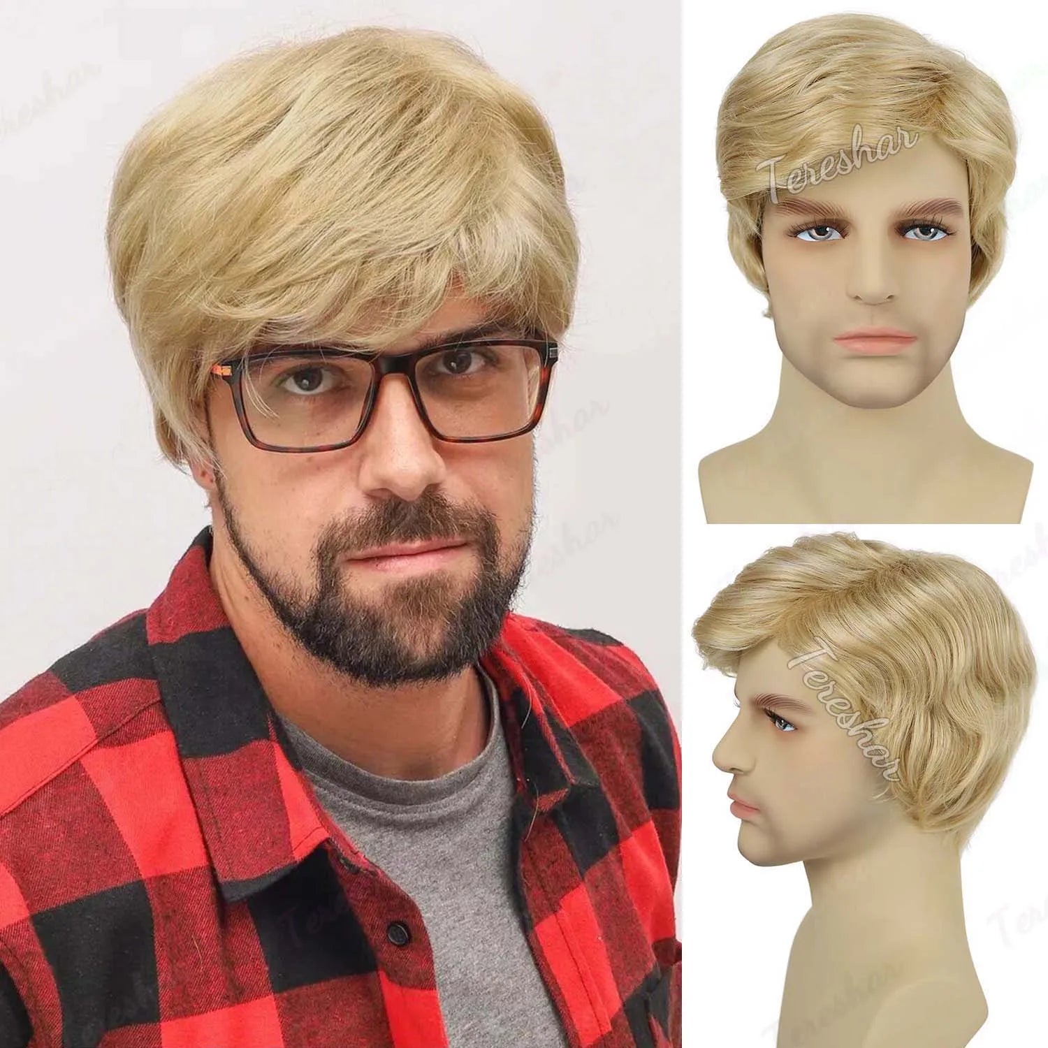 Short Straight Natural Look Synthetic Wig for Men Daily or Costume Wear - 16