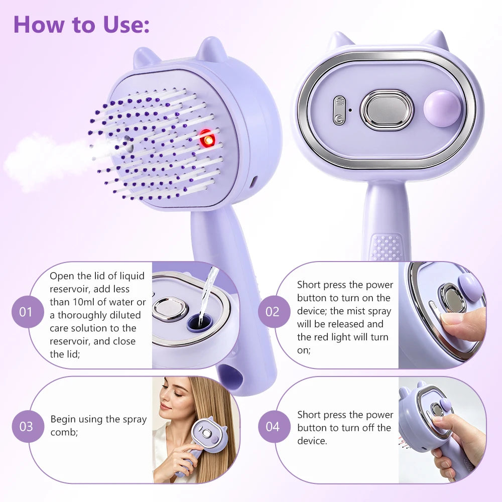 Electric Mist Spray Scalp Massager and Detangling Hair Brush