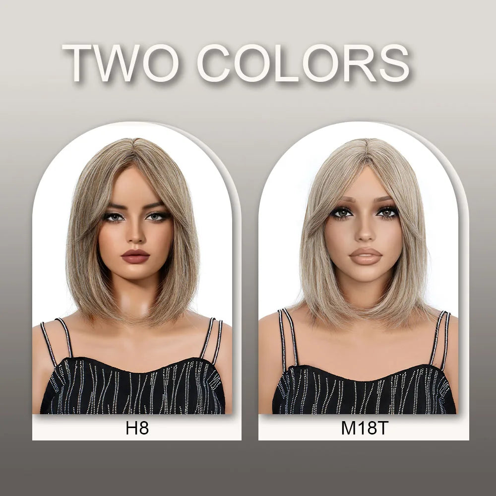 Short Straight Bob Wig with Curtain Bangs