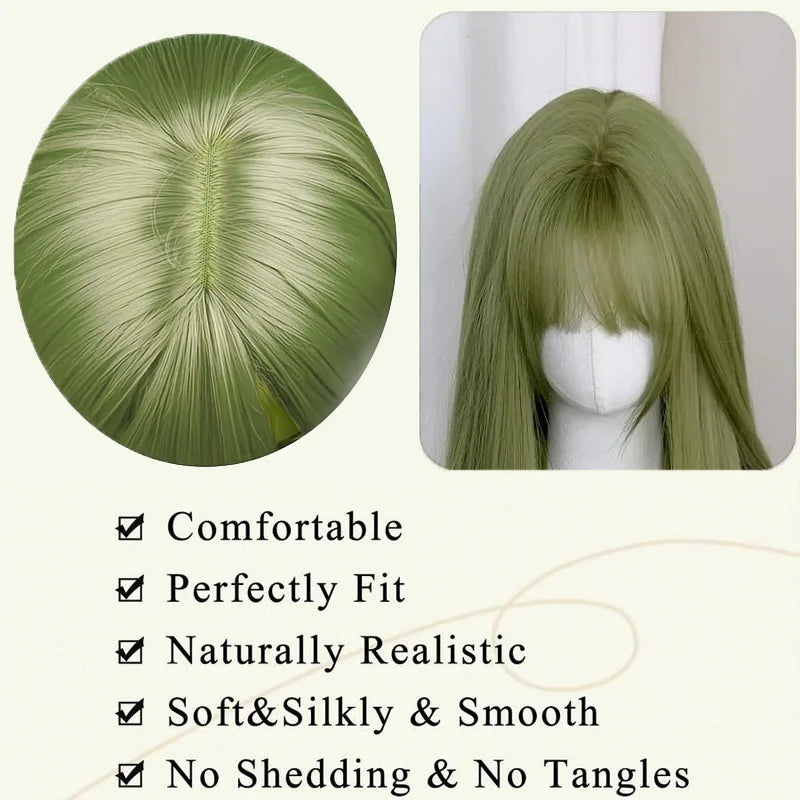 20 Inch Straight Green Wig with Bangs for Parties