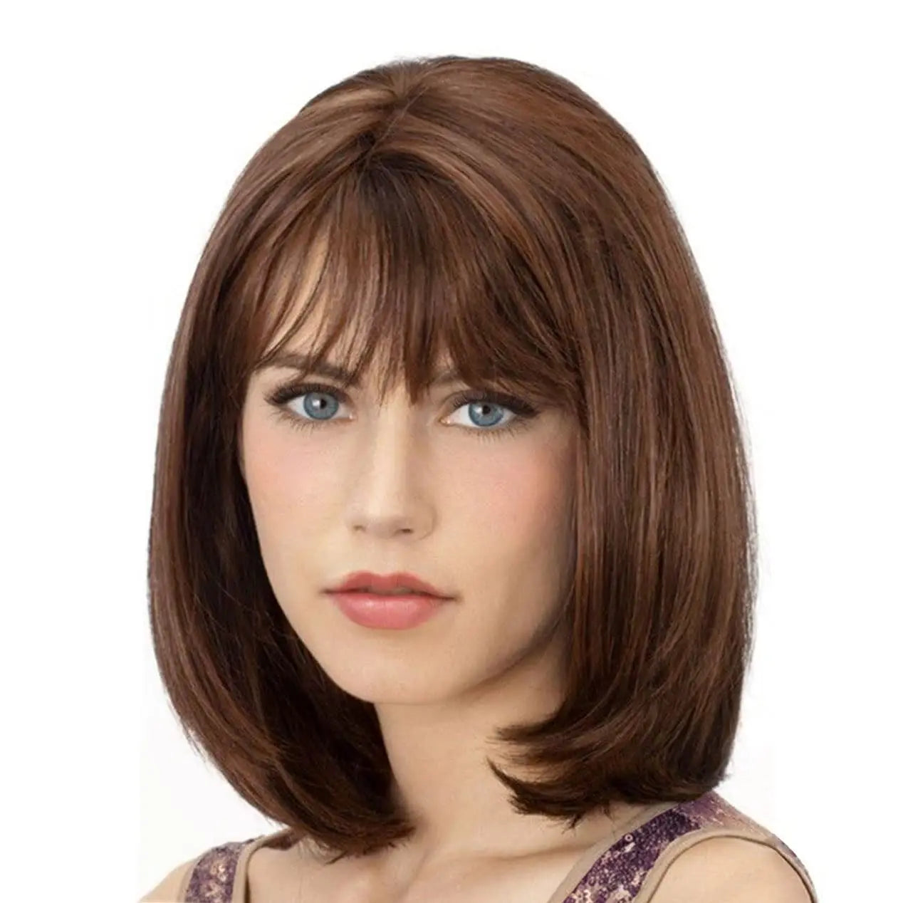 Short Straight Shoulder Length Wig with Bangs for Daily Wear - 7
