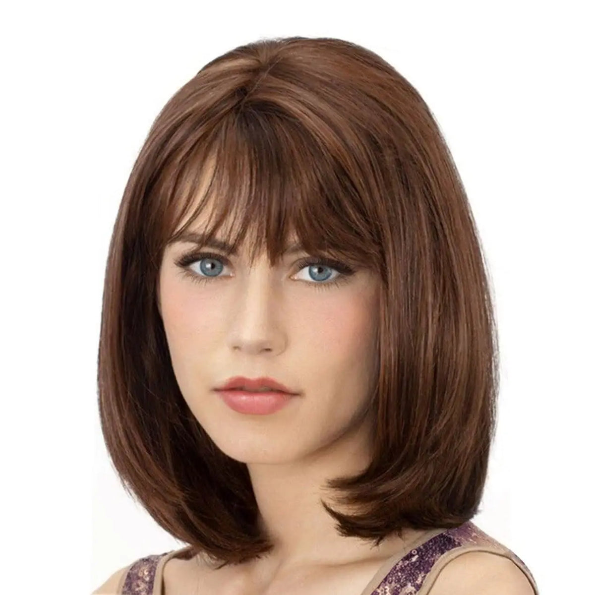 Short Straight Shoulder Length Wig with Bangs for Daily Wear