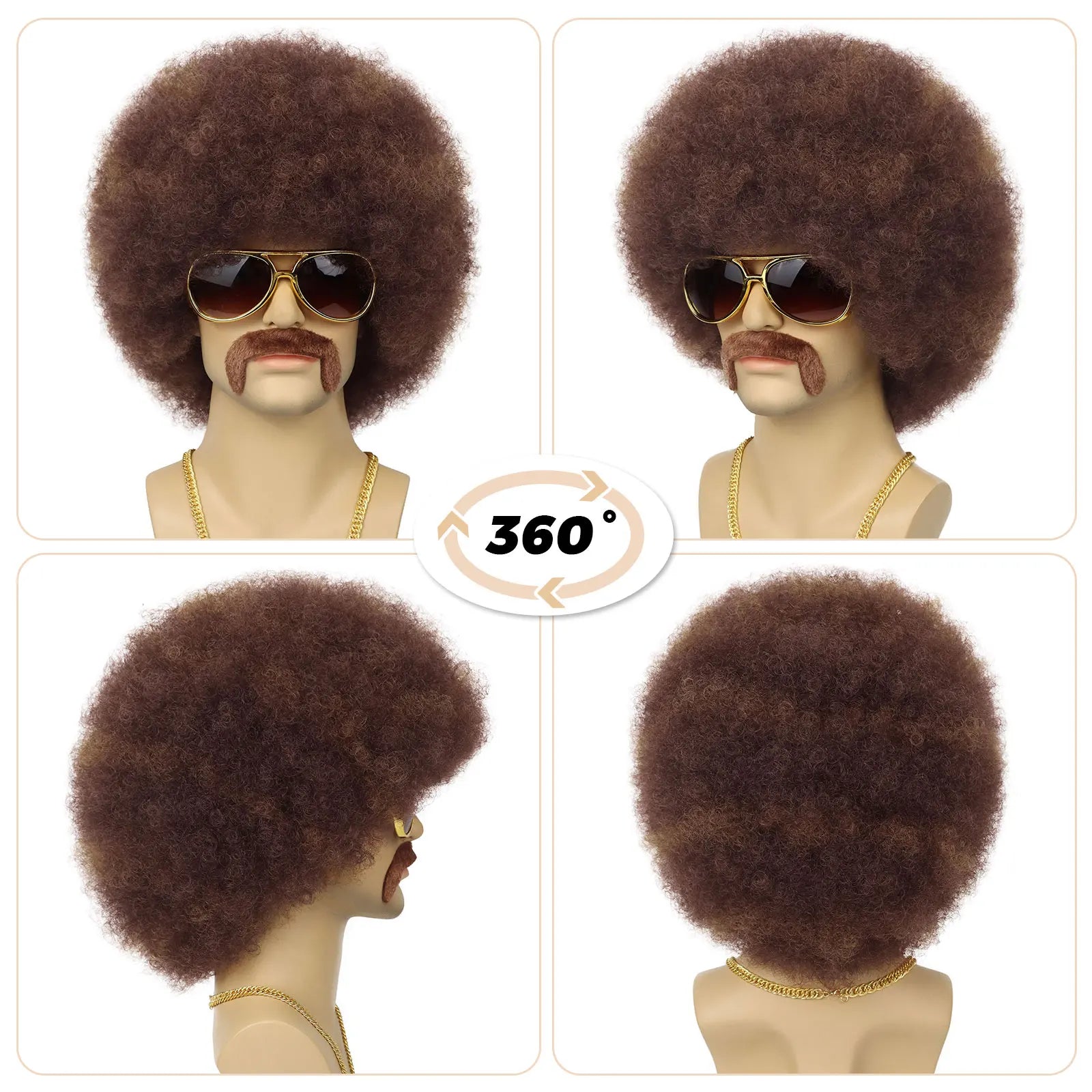 Short Curly Afro Disco Costume Wig for Men Party and Halloween Fun - 3
