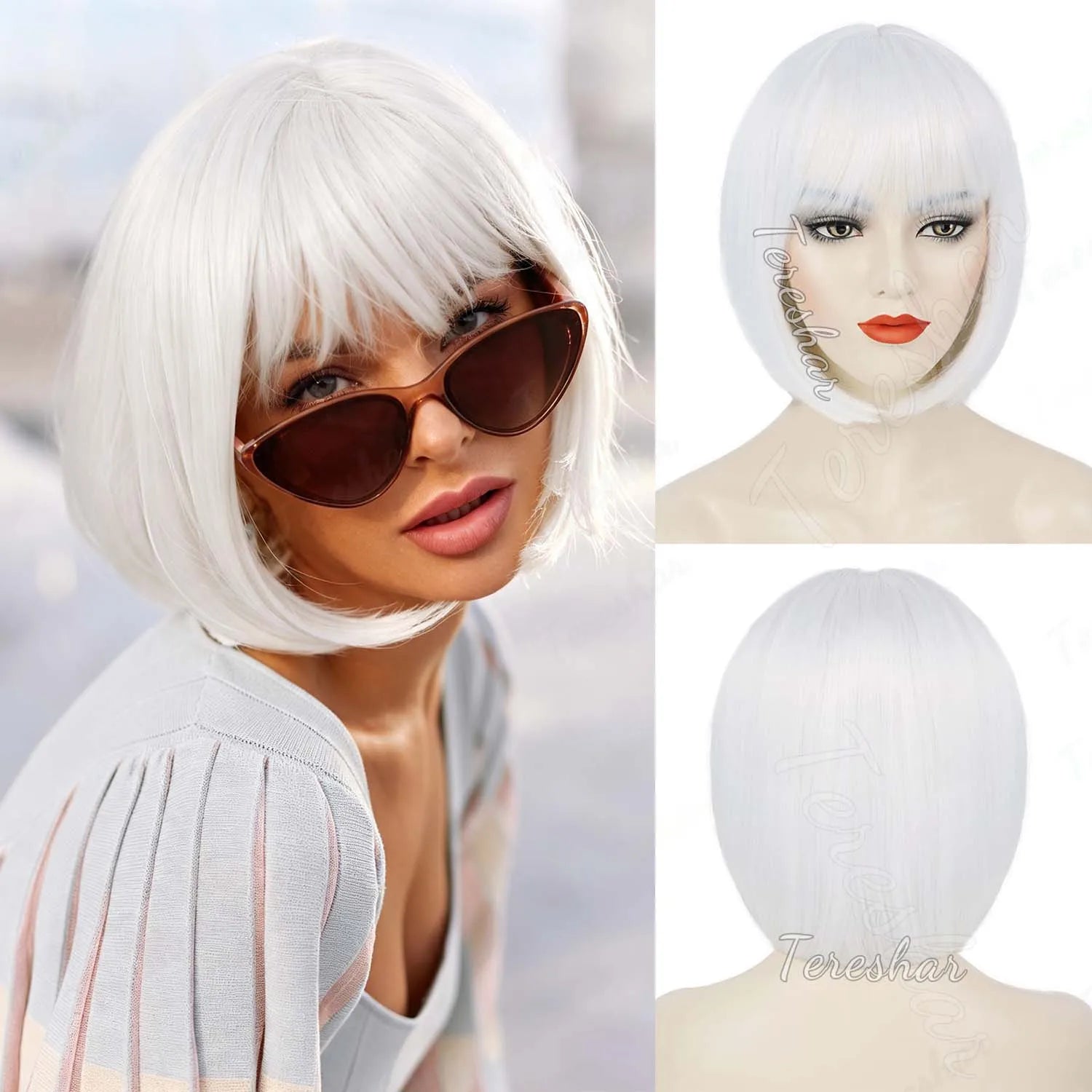 Short Straight Bob Wig with Bangs for Daily Wear and Cosplay - 24