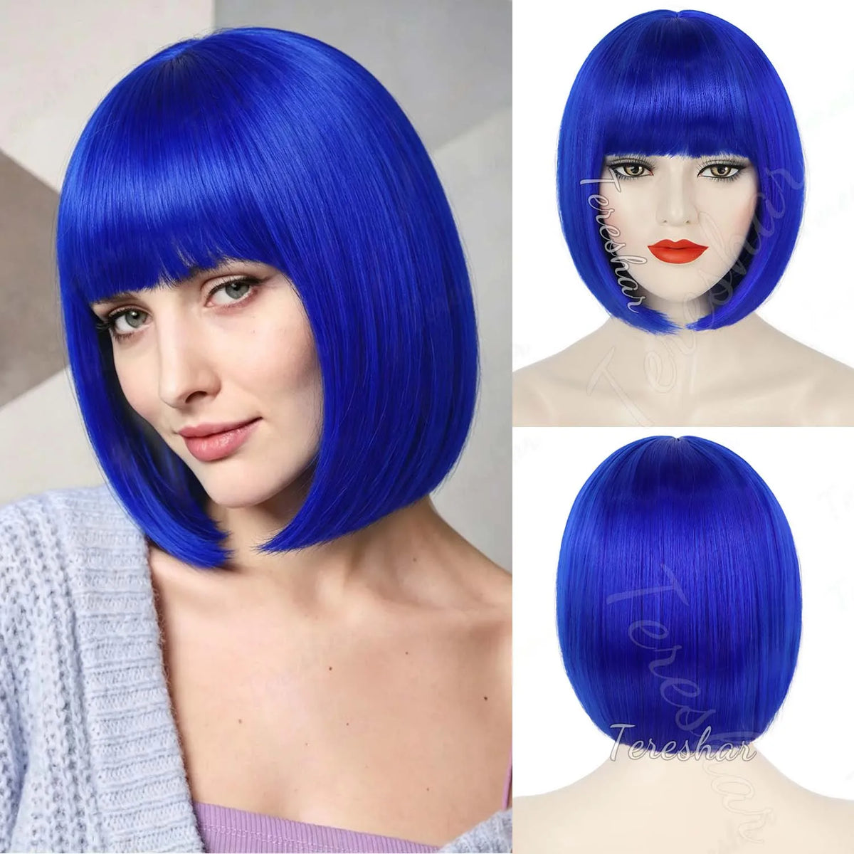 Short Straight Bob Wig with Bangs for Daily Wear and Cosplay