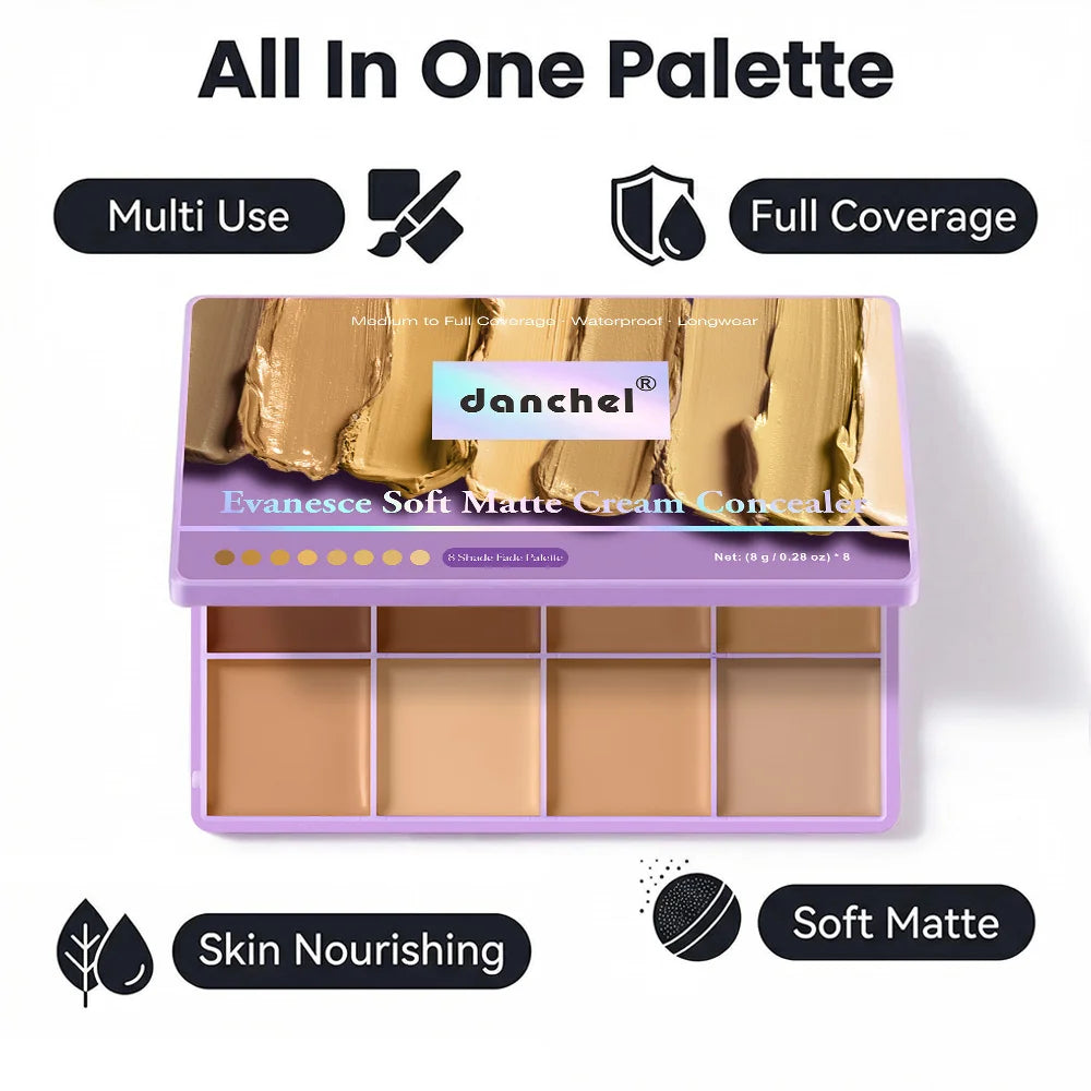 8-Shade Matte Cream Concealer Palette for Full Coverage and Contouring - 4