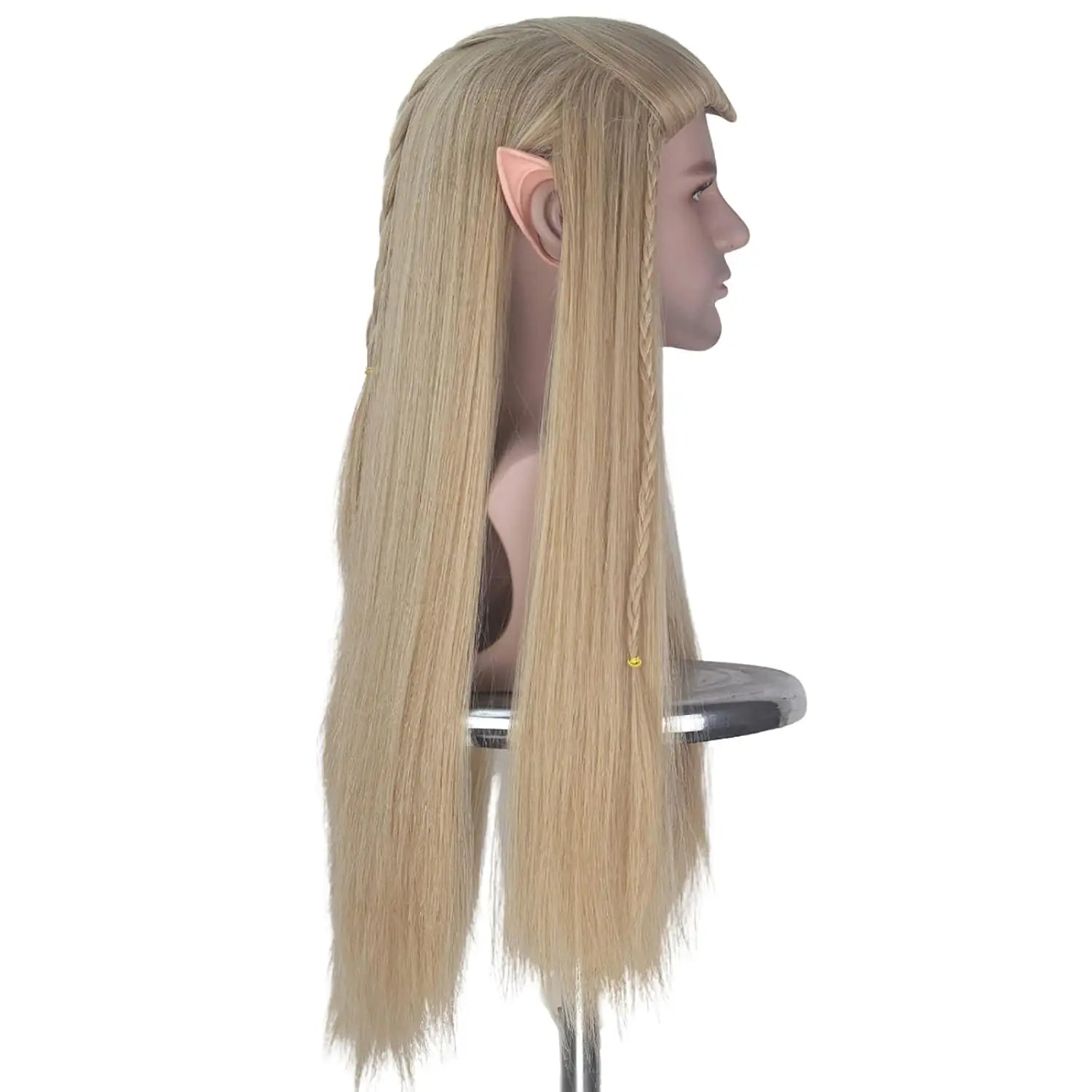 Ash Blonde Long Straight Cosplay Wig with Elf Ears for Men - 5