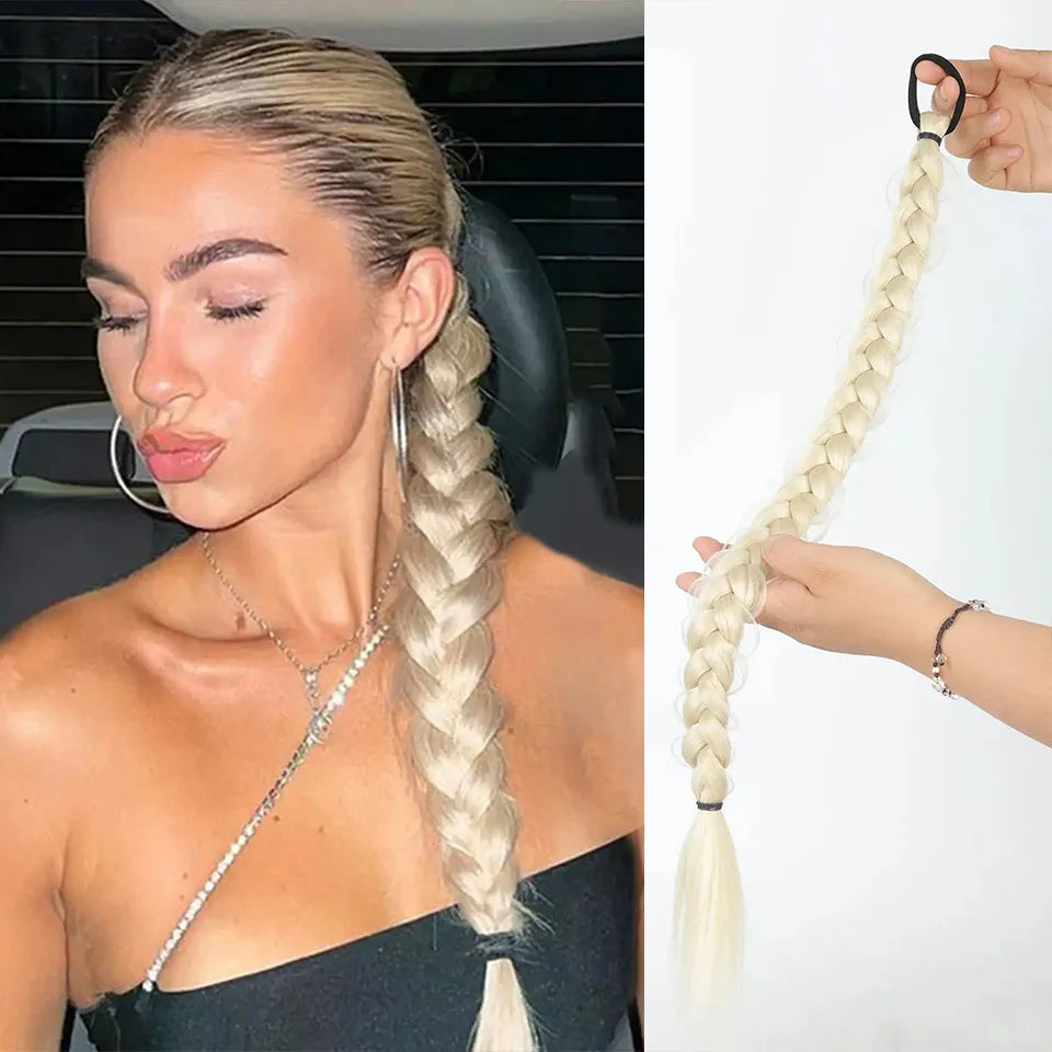 Long Synthetic Braided Ponytail Extension with Secure Rubber Band