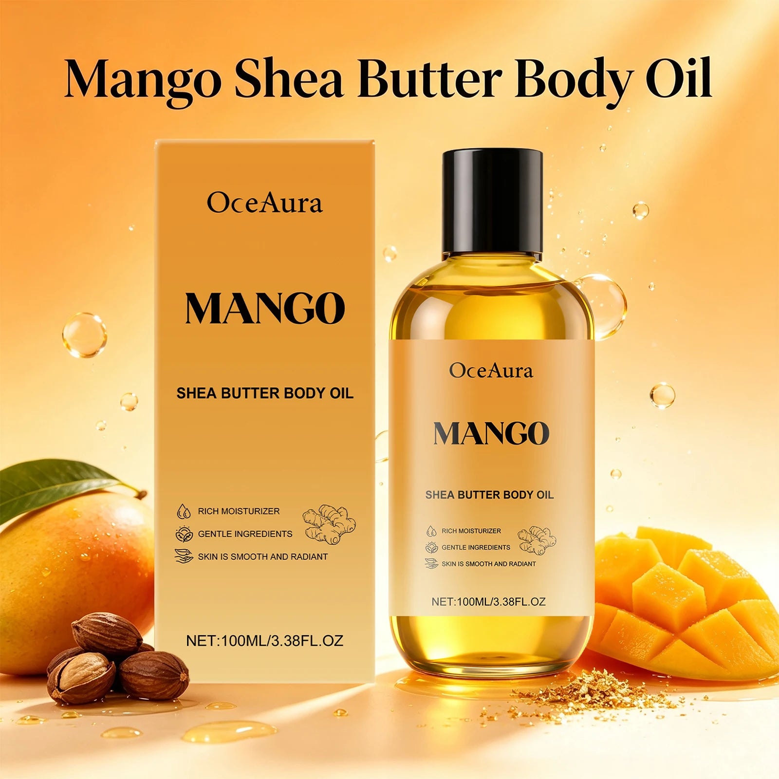 Mango Shea Butter Body Oil for Deep Skin Hydration and Smoothing Rough Skin - 6