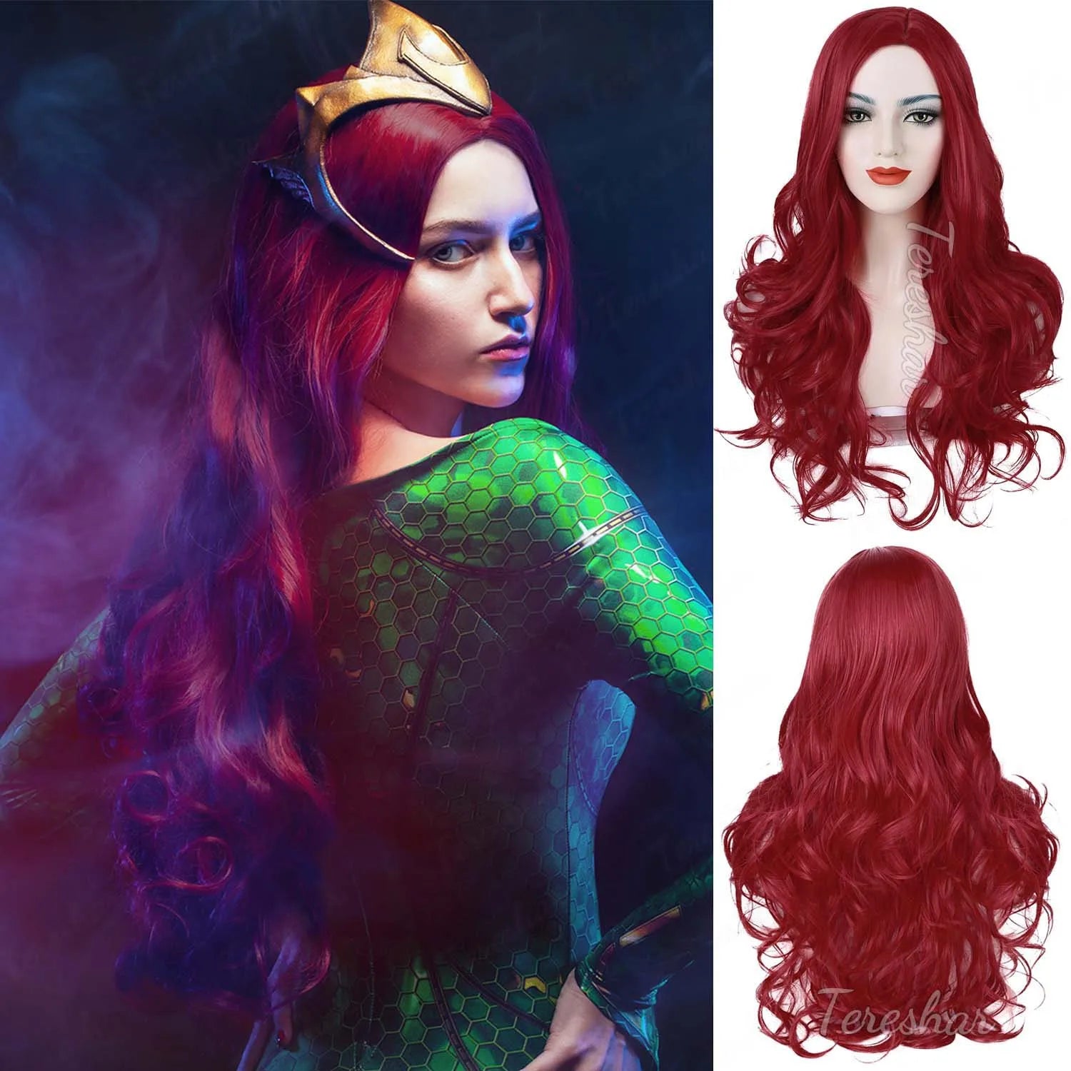 Long Red Curly Wavy Costume Wig for Cosplay and Halloween Parties - 7