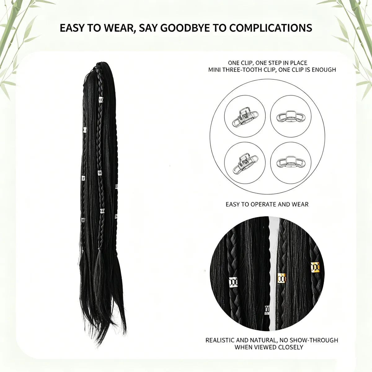 Synthetic Loop Braid Ponytail Clip In Hair Extension with Beads - 6