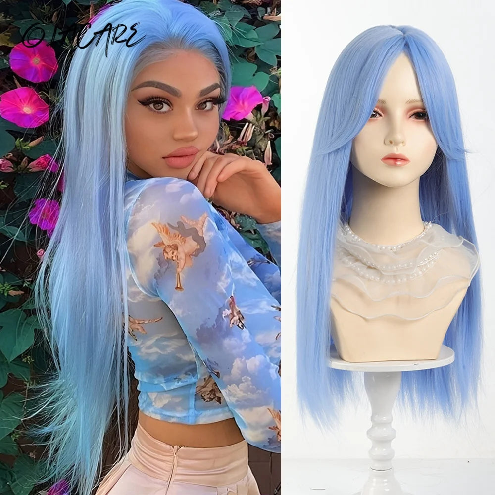 24 Inch Long Pink Cosplay Wig with Bangs