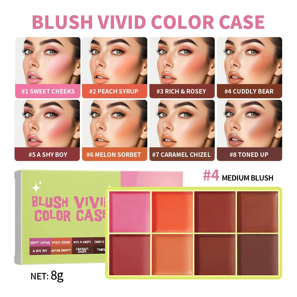 8-Color Cream Blush and Contouring Makeup Palette for Flawless Skin