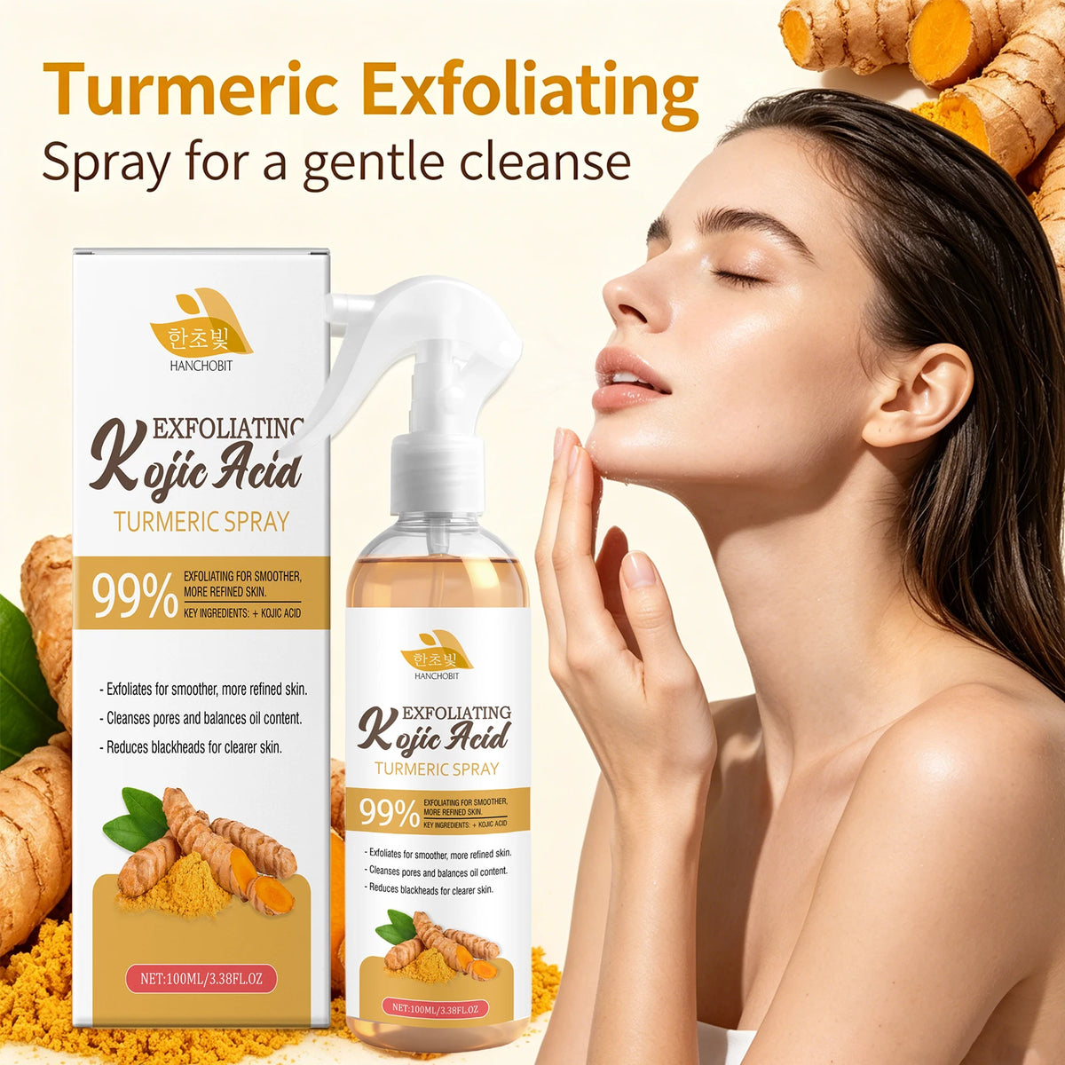 Kojic Acid Turmeric Exfoliating Facial Spray for Radiant Skin