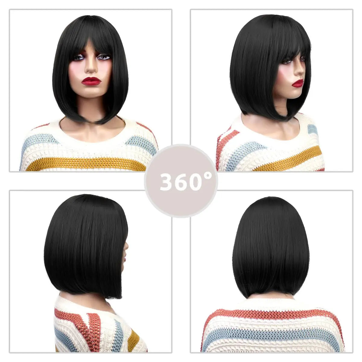 Short Straight Shoulder Length Wig with Bangs for Daily Wear