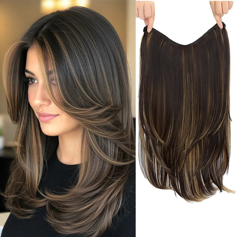 Long Straight Layered Clip-in Hair Extension for Women - 9