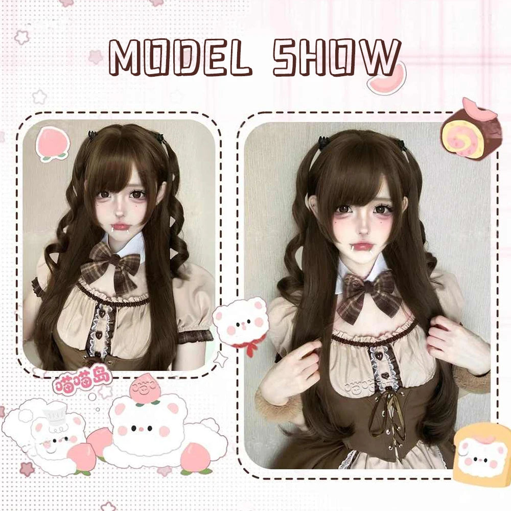 Long Curly Anime Cosplay Wig with Ponytails
