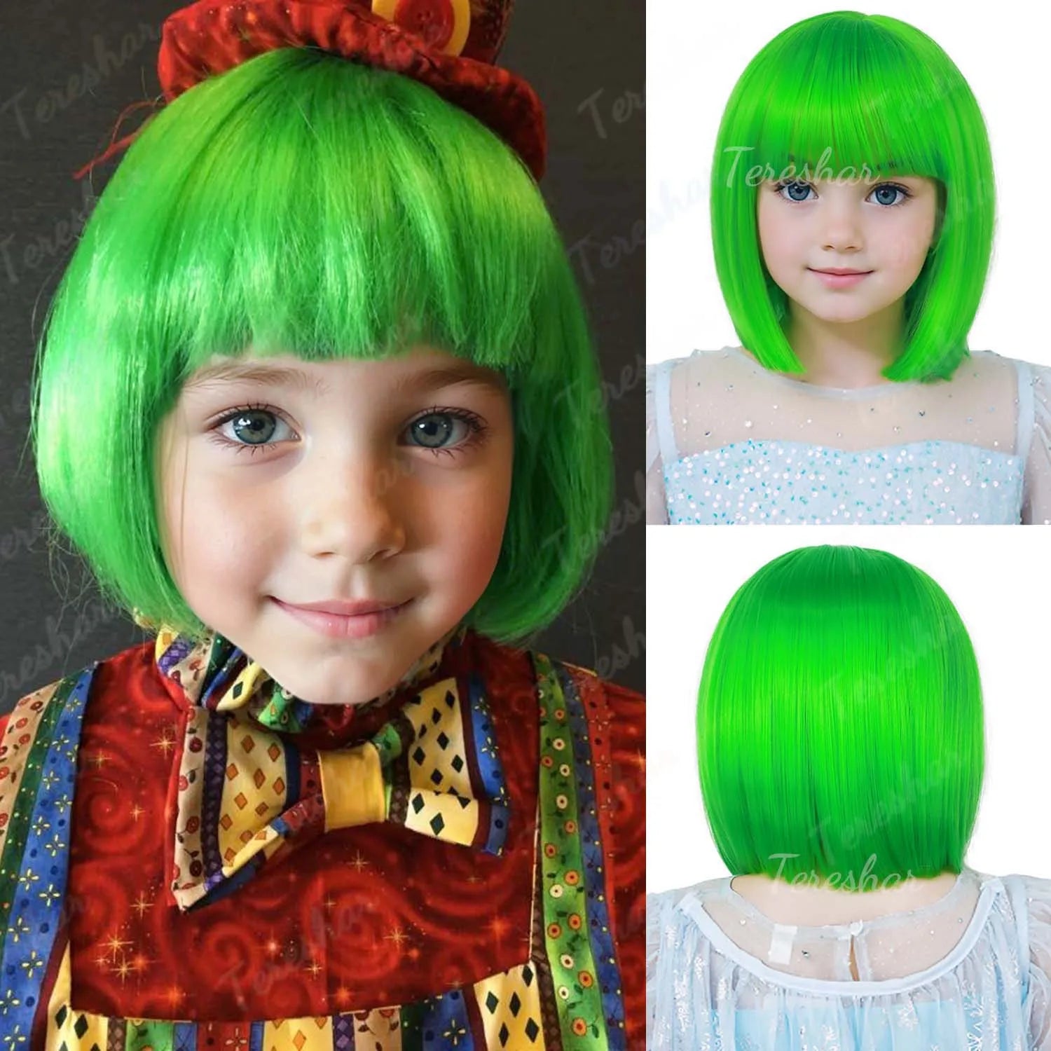 Vibrant Green Synthetic Hair Wig for Costume Parties and Holiday Events - 14