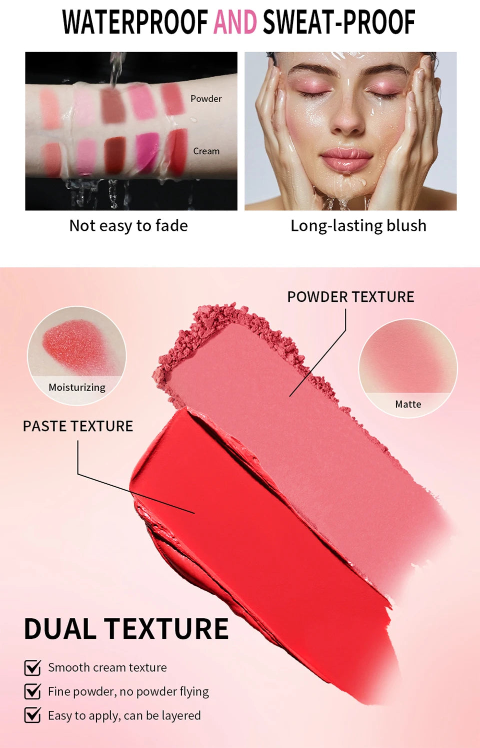 2-in-1 Cream and Powder Blush Palette for Long-Lasting Radiant Makeup - 14