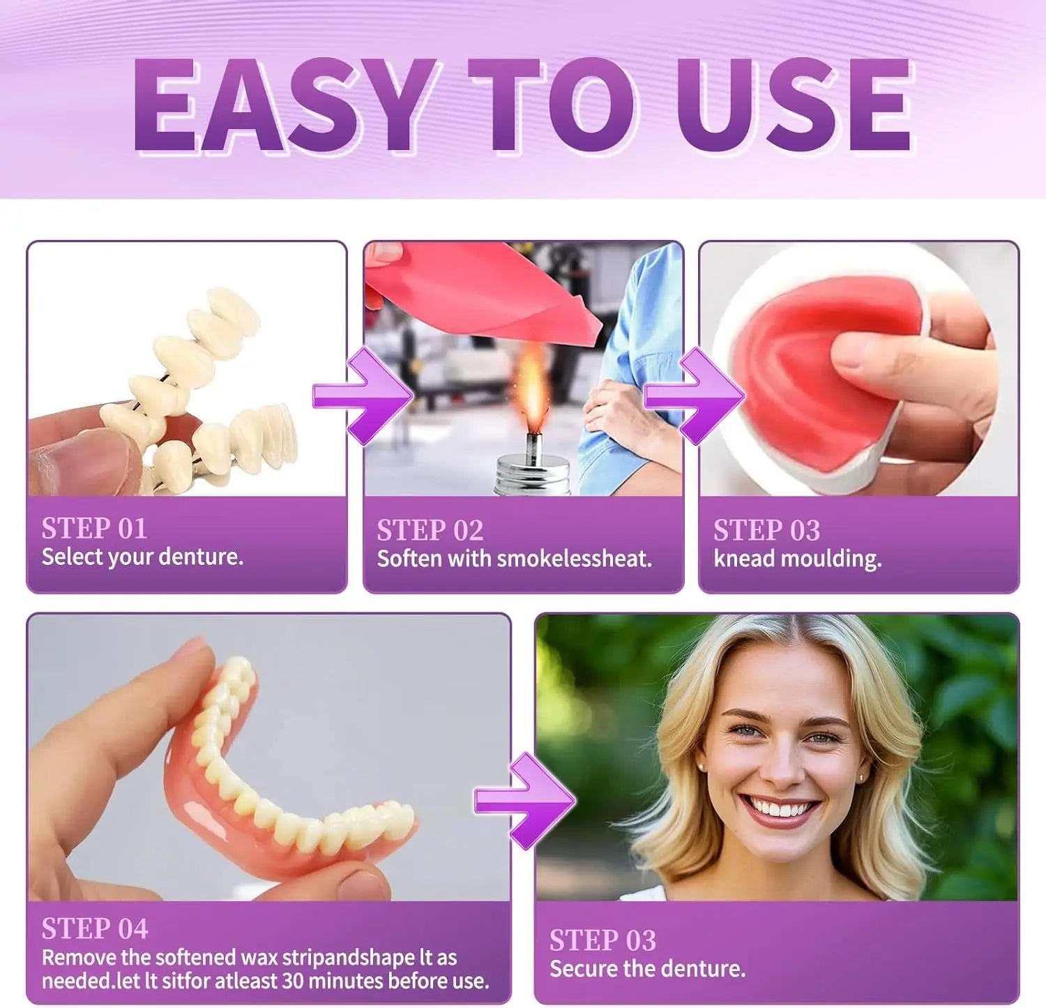 Adjustable Silicone Cosmetic Dentures for a Natural Lifelike Smile - 5
