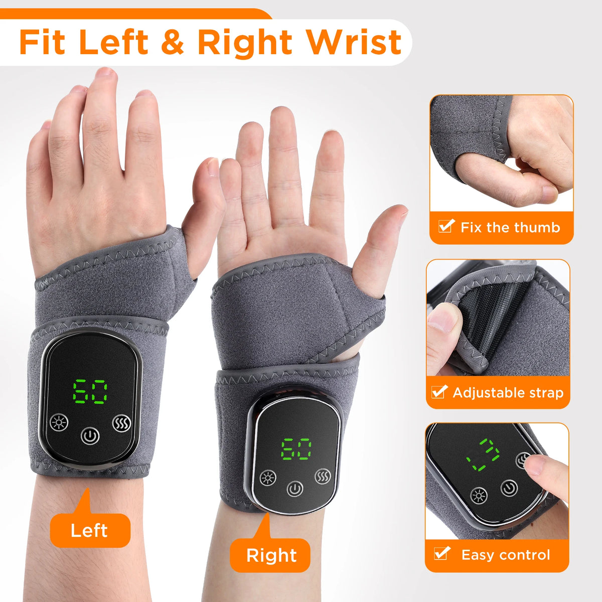 Heated Wrist Massager Wrap with Adjustable Vibration for Joint Pain Relief