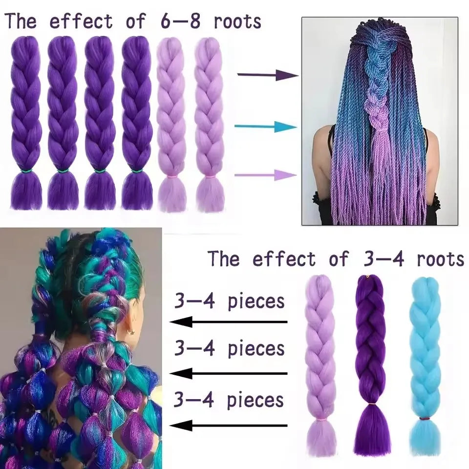 24-Inch Purple Synthetic Braiding Hair Extensions for Parties