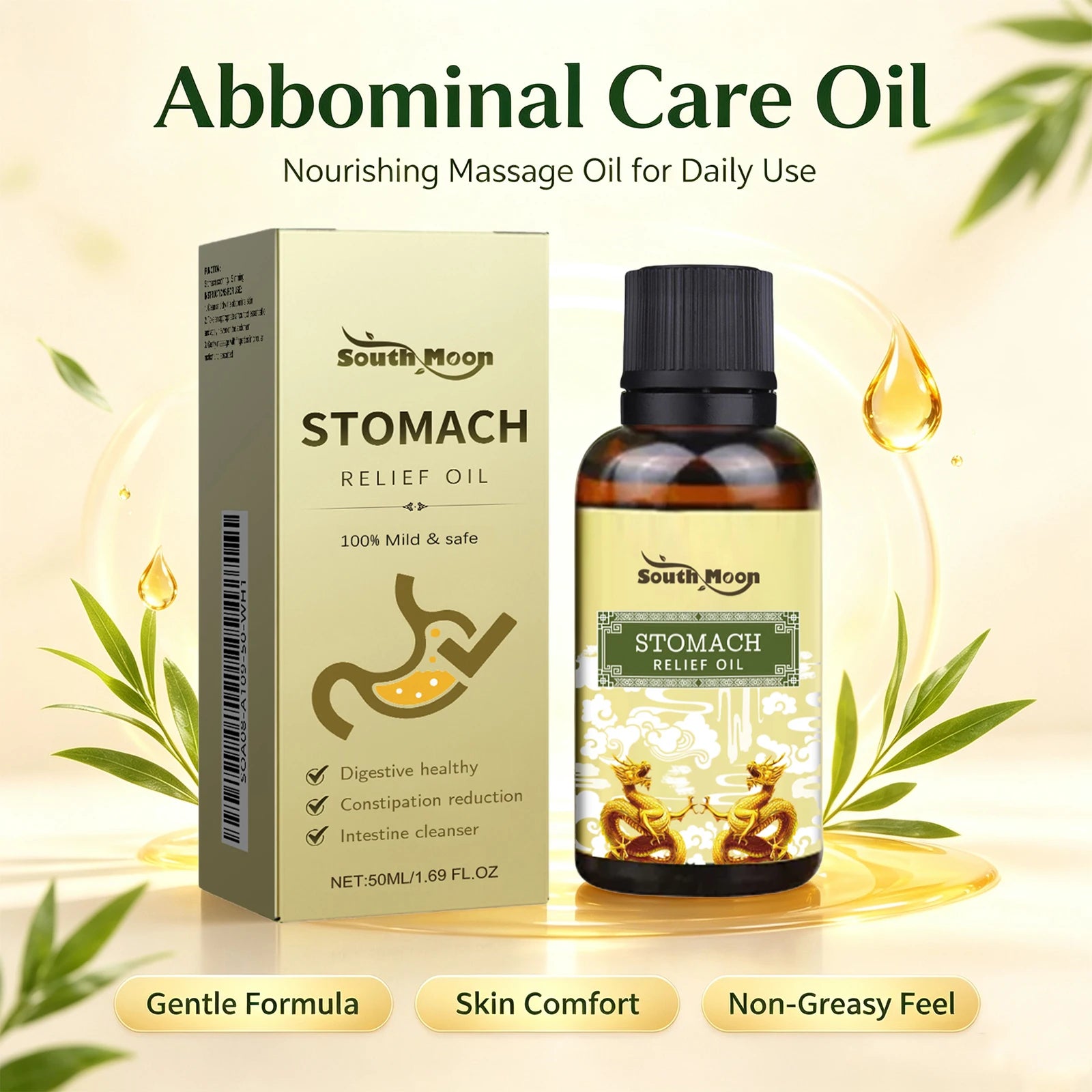 Natural Herbal Abdominal Massage Oil for Constipation and Stomach Relief - 1