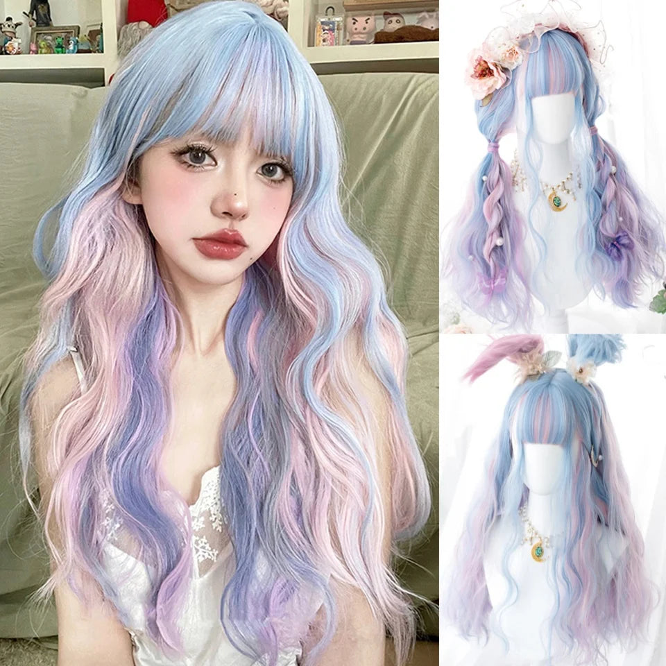 Wavy Brown Cosplay Wig with Curly Pigtails for Costume Parties
