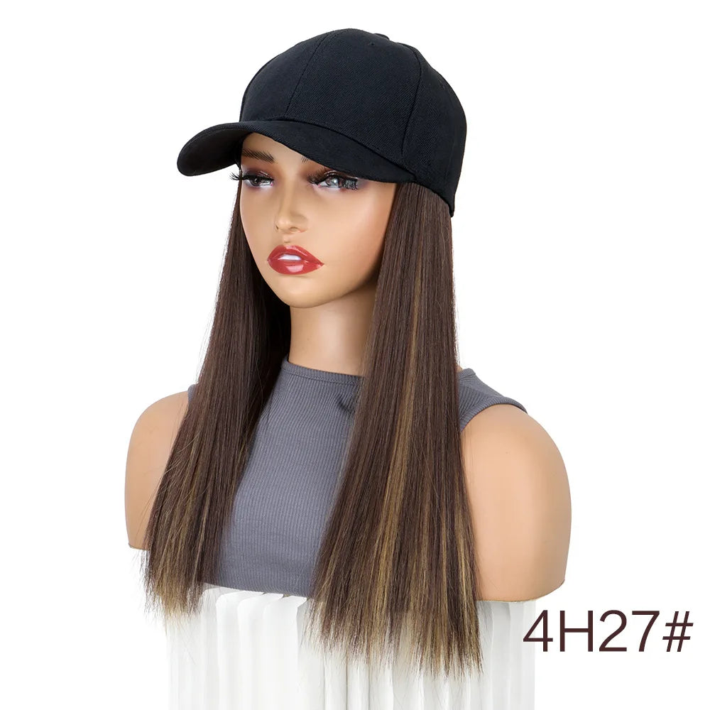 Adjustable Baseball Cap with Attached Long Straight Hair Extension - 20