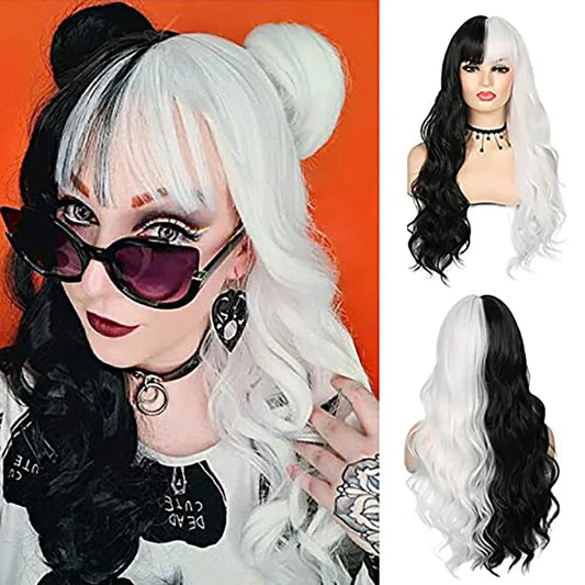 Long Wavy Two-Tone Split Color Wig for Cosplay and Parties