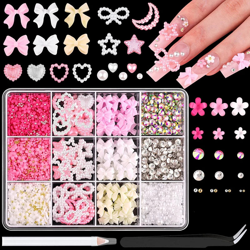 3D Mixed Bowknot and Flower Nail Art Decoration Charms Set