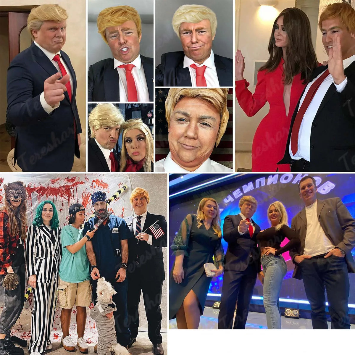 Blonde Pixie Cut Costume Wig with Red Tie and Flag Pin for Men Cosplay