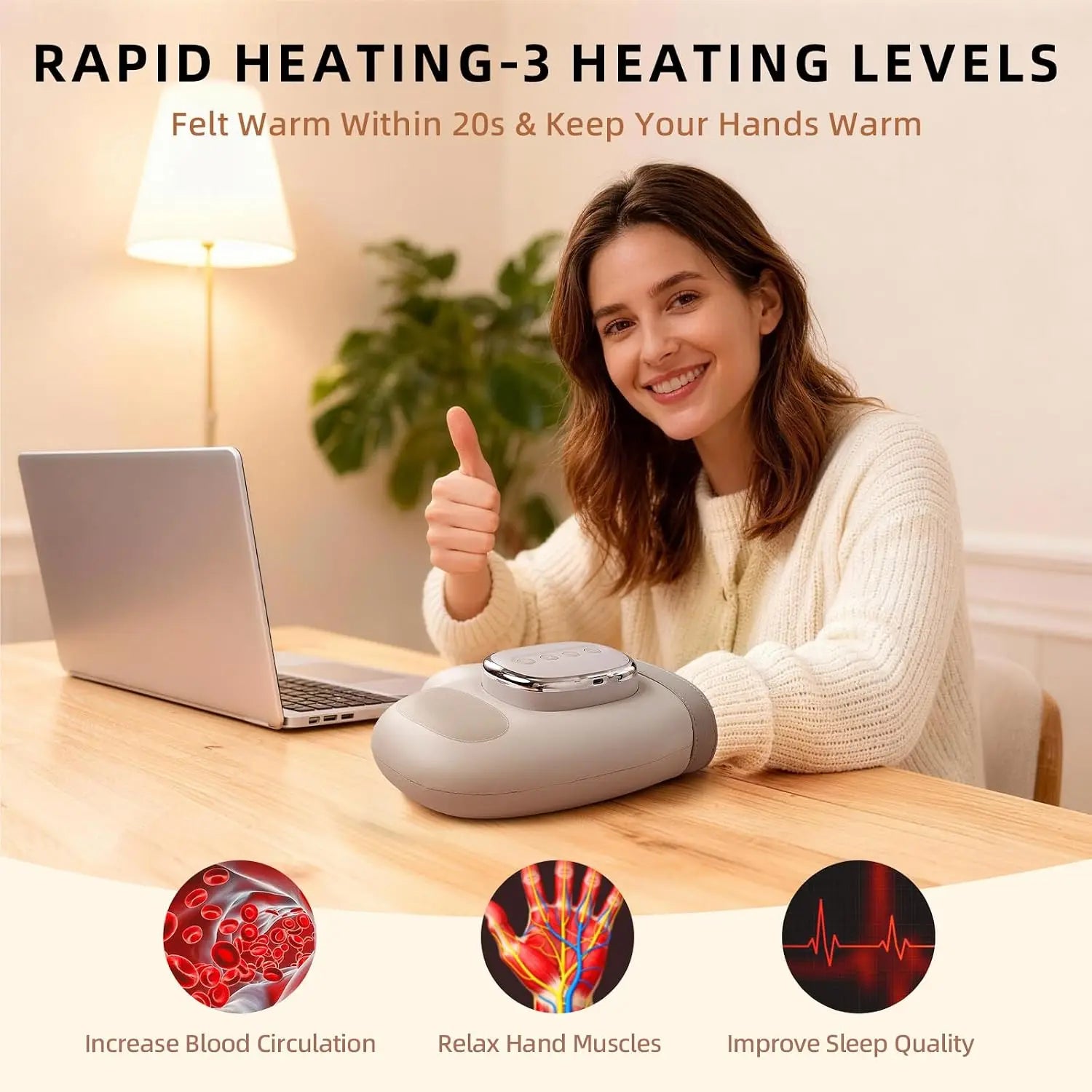 Rechargeable Heated Hand Massager with Air Compression for Pain Relief - 4