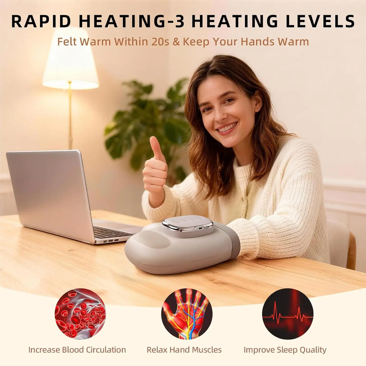 Rechargeable Heated Hand Massager with Air Compression for Pain Relief