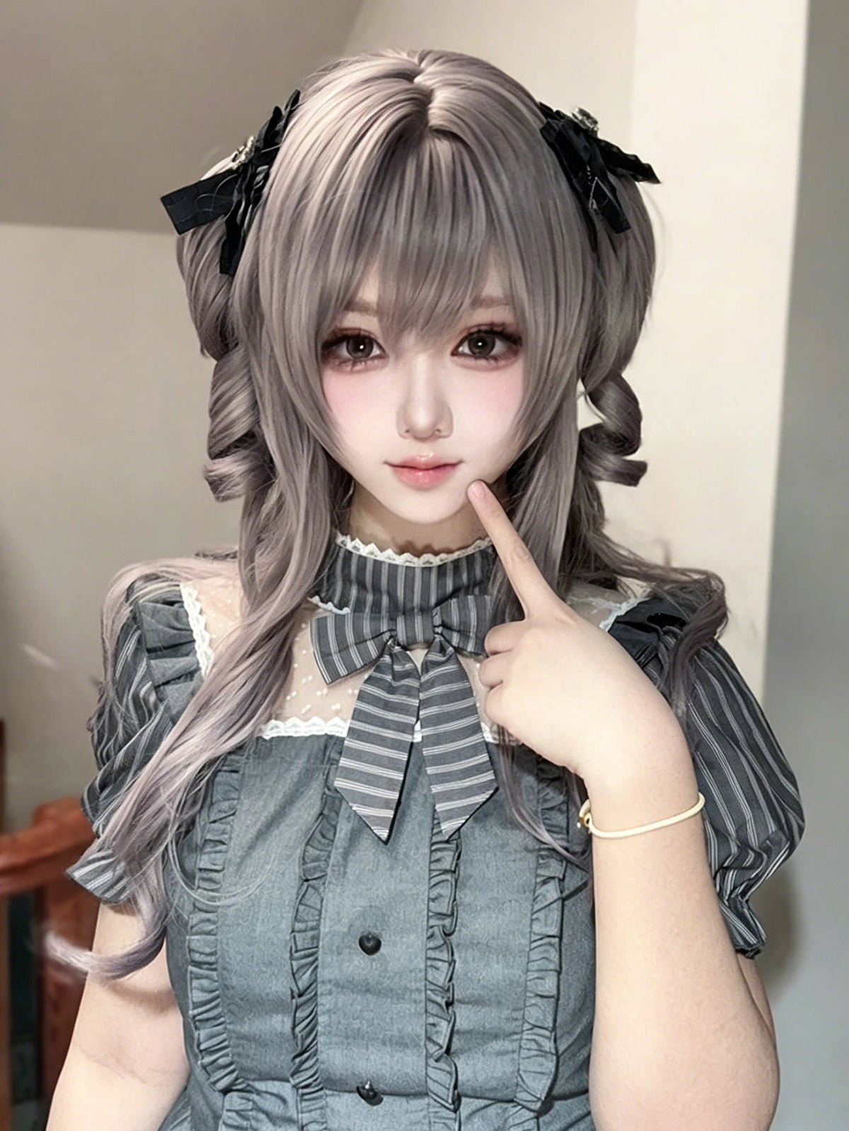 Long Curly Wavy Lolita Cosplay Wig with Ponytails for Halloween Events