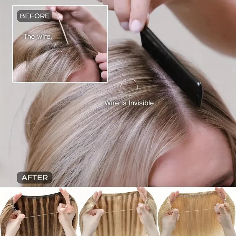 24-Inch Invisible Wire Hair Extensions for Instant Length
