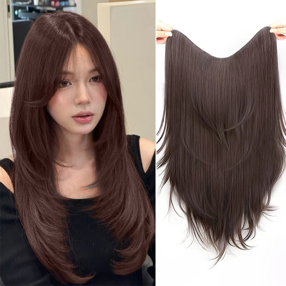 One-Piece Straight Layered Hair Extension with Clips for Women - 9