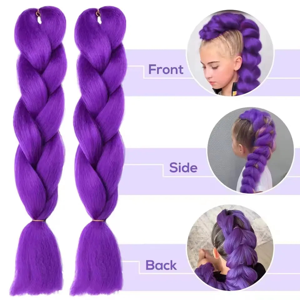 24-Inch Purple Synthetic Braiding Hair Extensions for Parties