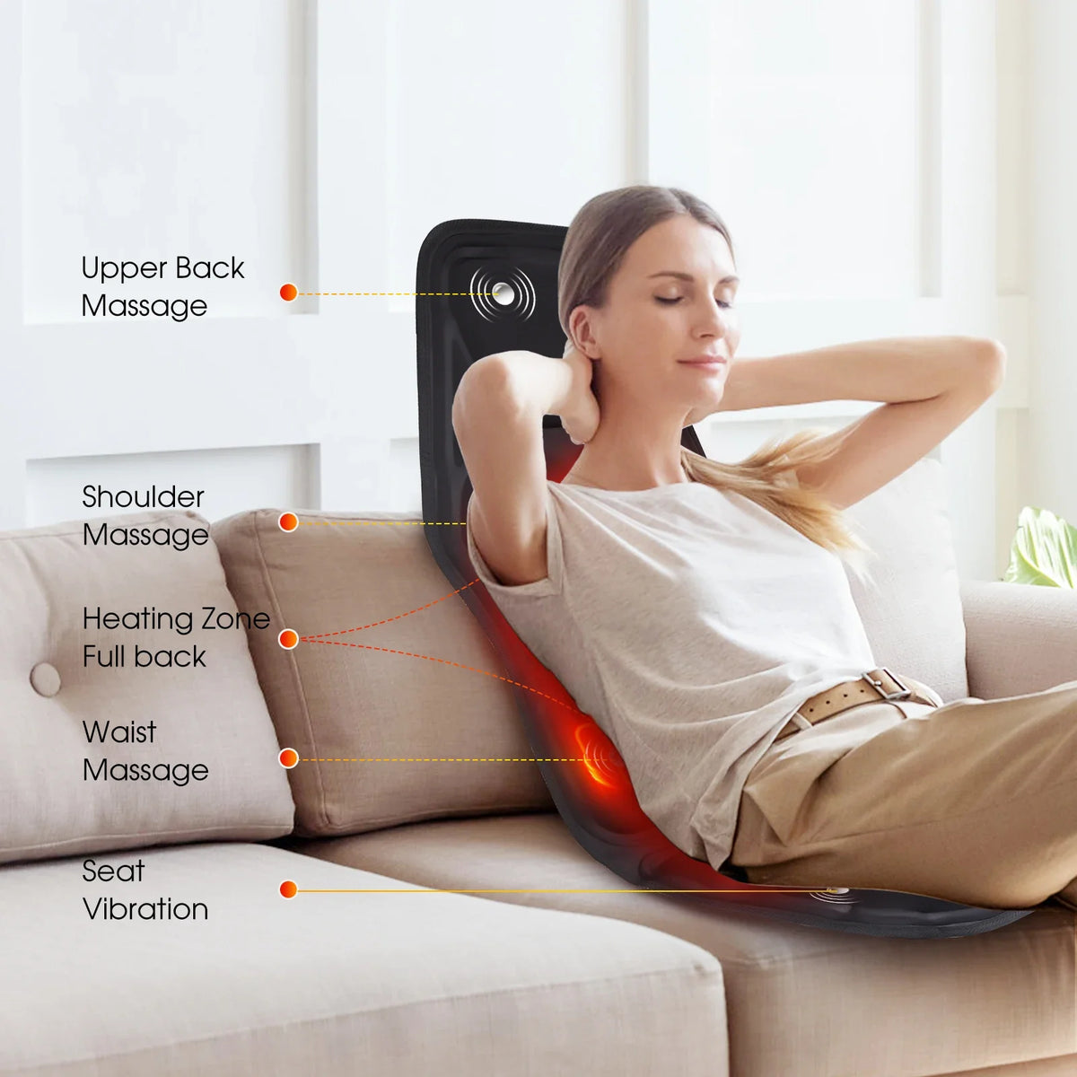 Full-Body Electric Heated Massage Chair Pad for Back and Neck Pain Relief