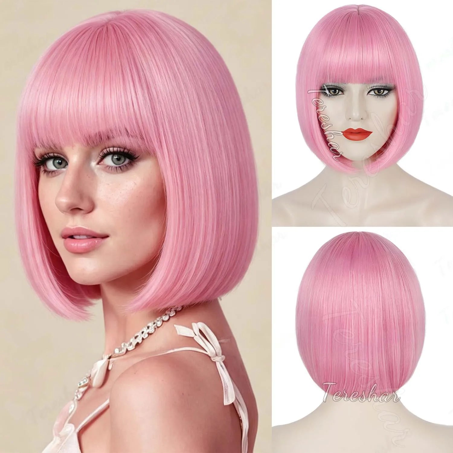Short Straight Bob Wig with Bangs for Daily Wear and Cosplay - 20