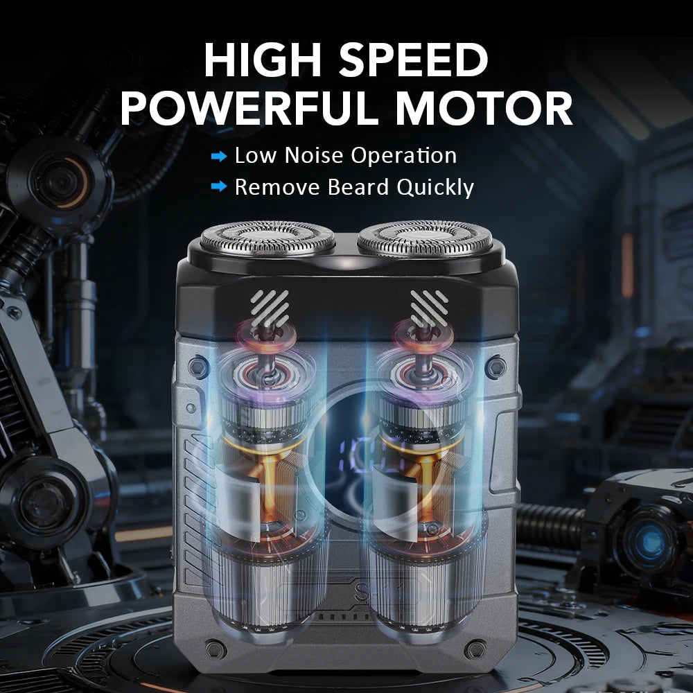 Portable Dual-Head Electric Shaver for Men with LED Battery Display
