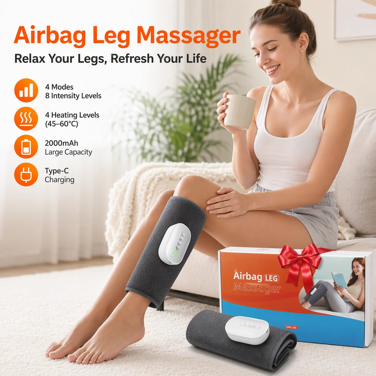 Cordless Air Compression Leg Massager with Soothing Heat for Recovery - 1