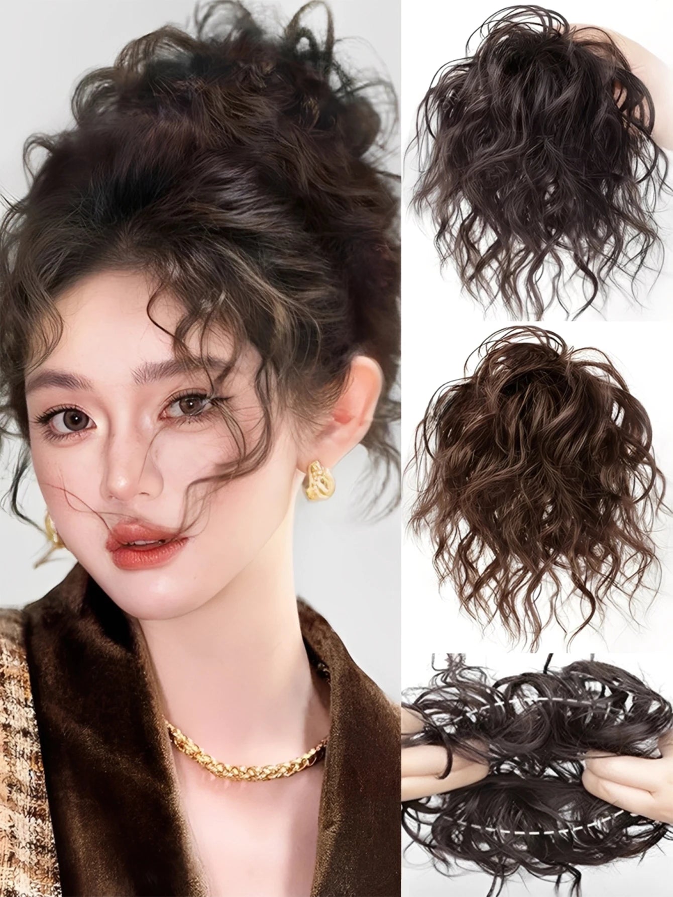 Wavy Curly Synthetic Hair Bun Extension for Daily and Party Styling - 7